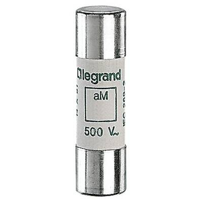 Un fusible cylindrique Legrand portant l'inscription 'aM 500 V'.