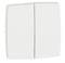 Un interrupteur blanc rectangulaire à deux touches, légèrement bombé vers l'extérieur, destiné à commander les sources lumineuses d'une pièce.