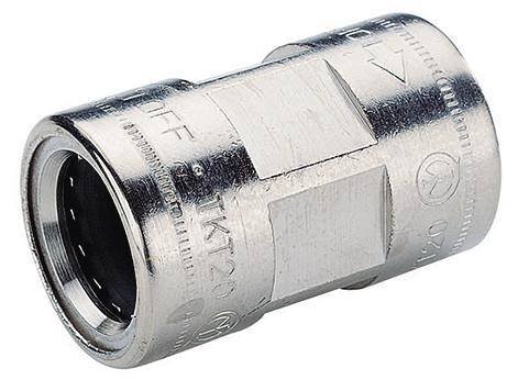 Raccord métallique de forme cylindrique avec des empreintes en surface, adapté pour la connexion de tuyaux dans des applications industrielles.