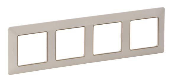 Un cadre rectangulaire beige avec quatre découpes carrées pour interrupteurs ou prises de courant, sans détails d'installation apparents.