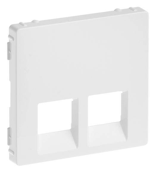 Plaque de couverture rectangulaire blanche en plastique avec deux découpes adjacentes pour interrupteurs ou prises, au design épuré.