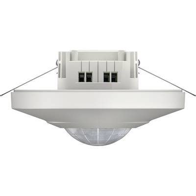 Un détecteur de mouvement de plafond blanc de forme carrée avec des angles arrondis. Dôme de capteur distinctif au centre de l'appareil.