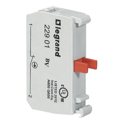 Un composant électrique avec un boîtier gris, un levier rouge et le texte imprimé '22901 BV Legrand', adapté pour les tableaux électriques.