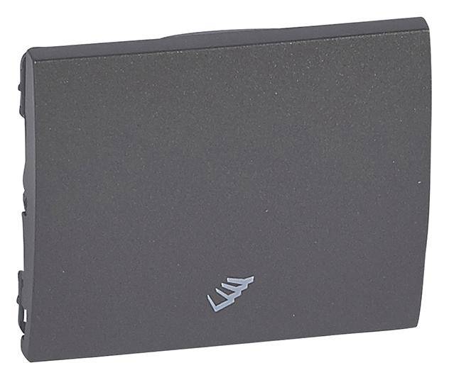 Plaque de commutateur noire avec un symbole représentant trois vagues stylisées, probablement pour la ventilation ou la circulation d'air.