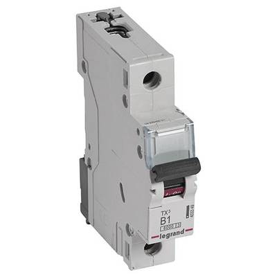 Un disjoncteur gris avec un levier noir et une protection transparente. Marqué 'TX3' et 'B1'. Utilisé dans les installations électriques.