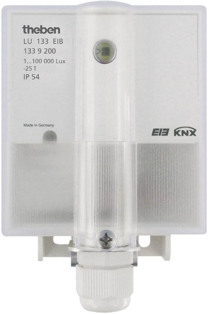 Un capteur de lumière de Theben, modèle LU 133 EIB, permettant de mesurer les intensités lumineuses entre 1 et 100 000 lux, adapté à une utilisation extérieure (IP 54).