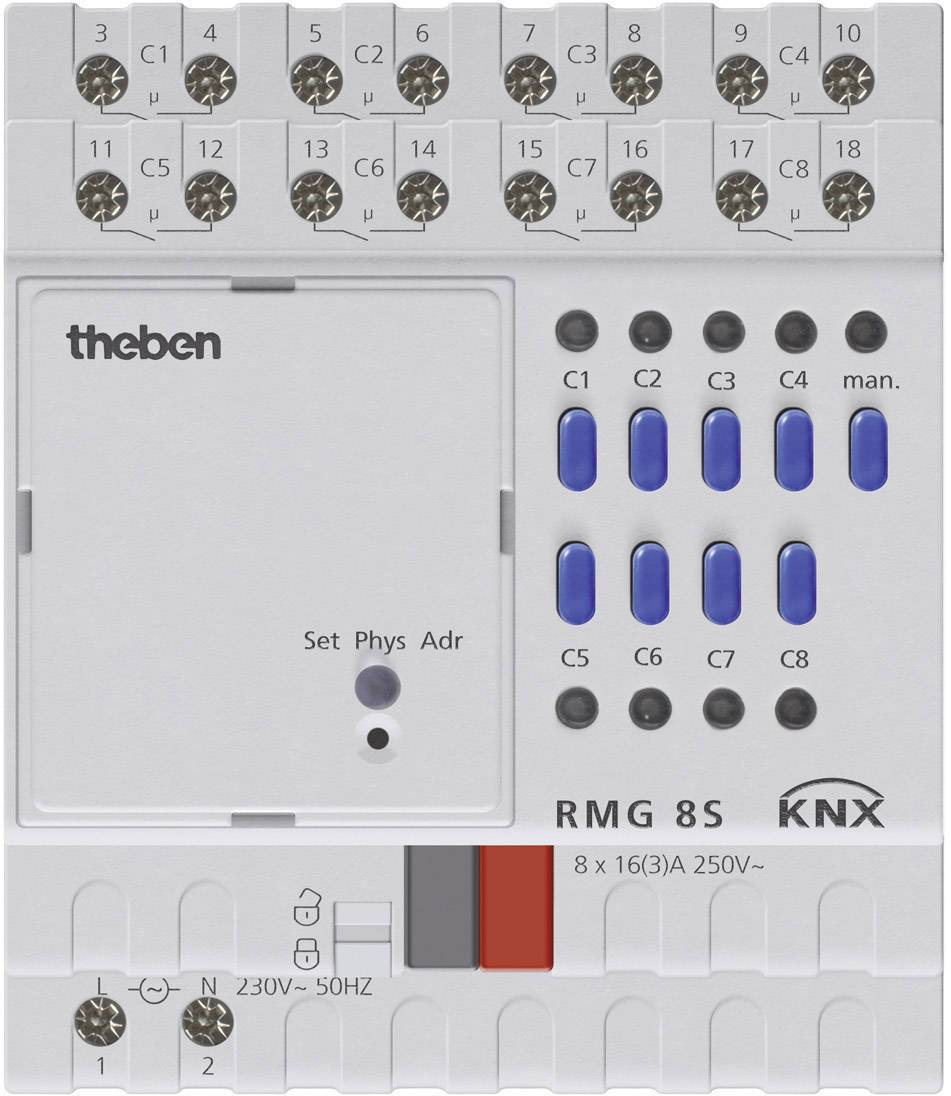 Un dispositif électrique de commutation avec plusieurs boutons-poussoirs bleus et des connexions, utilisé pour le contrôle d'installations.