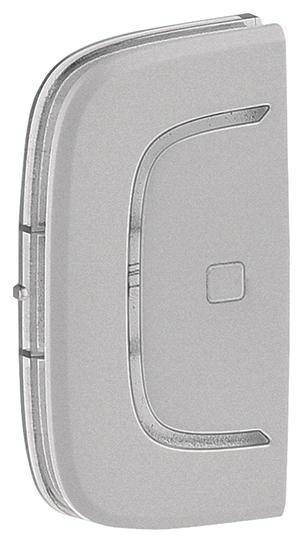 Bouton gris, rectangulaire, aux coins arrondis, avec un carré central.