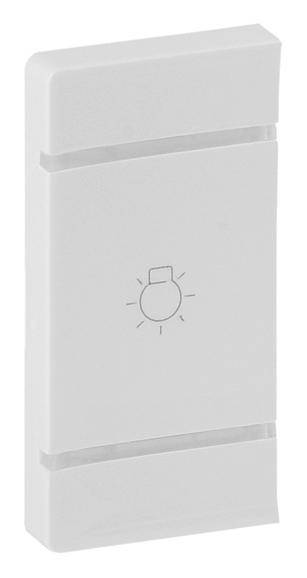 Un interrupteur blanc avec un symbole d'ampoule au centre, indiquant sa fonction de commande de l'éclairage.