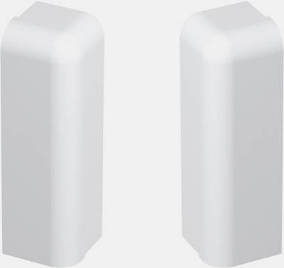 Deux coins de protection blancs rectangulaires en plastique sont placés parallèlement côte à côte sur un fond gris. Ils servent à protéger les angles.