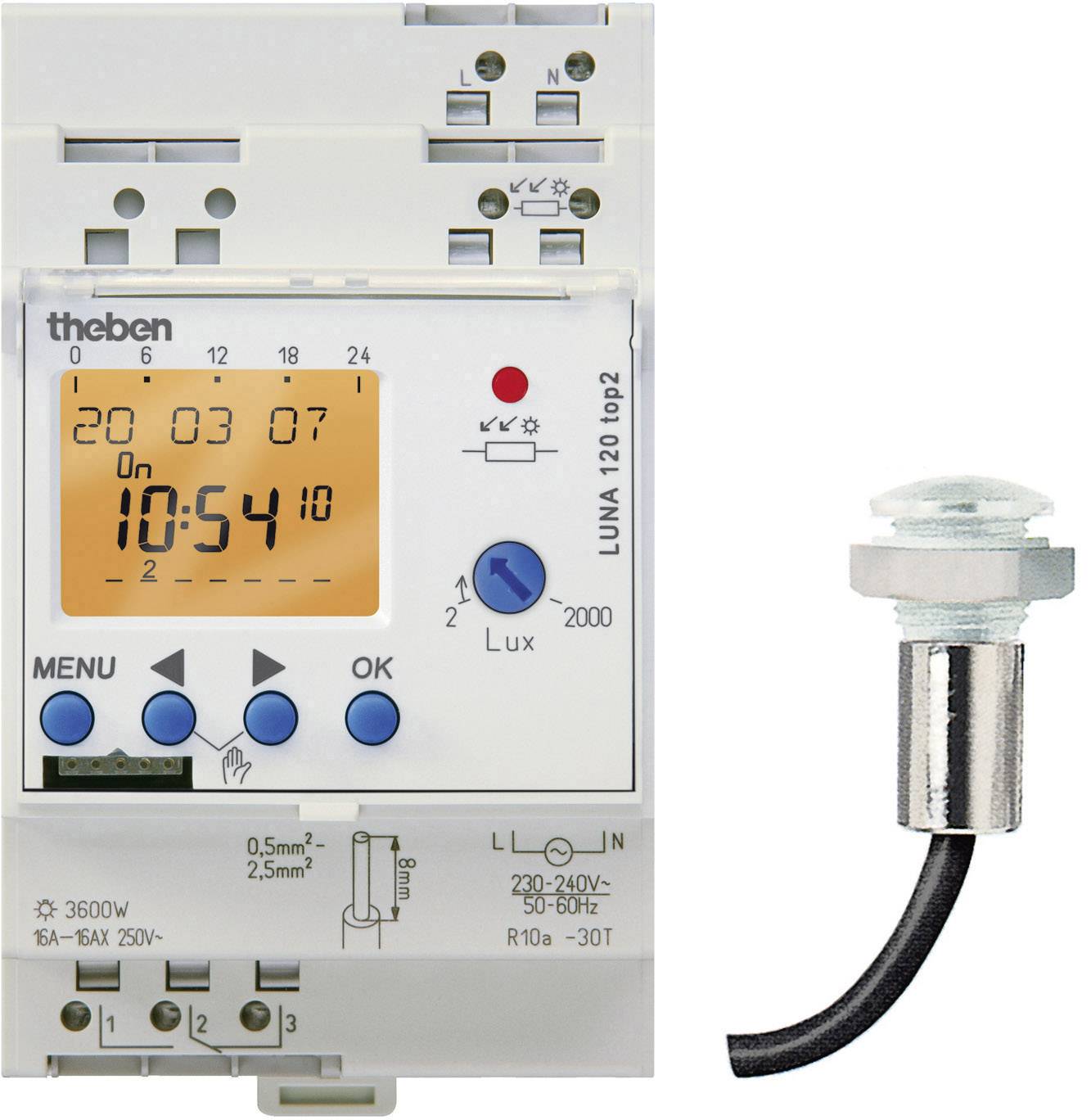 Theben LUNA 120 top2 EL Interrupteur crépusculaire 1 pc(s) 240 V/AC 1 inverseur (RT)