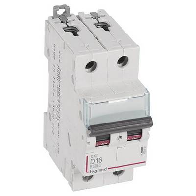 Un disjoncteur bipolaire portant l'étiquette 'D16', utilisé pour le contrôle et la protection des circuits électriques.