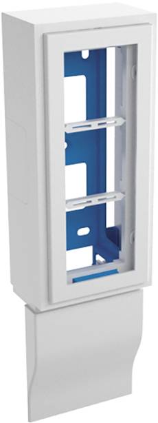 Boîtier électrique rectangulaire blanc en saillie, avec compartiments ouverts pour la fixation de composants.