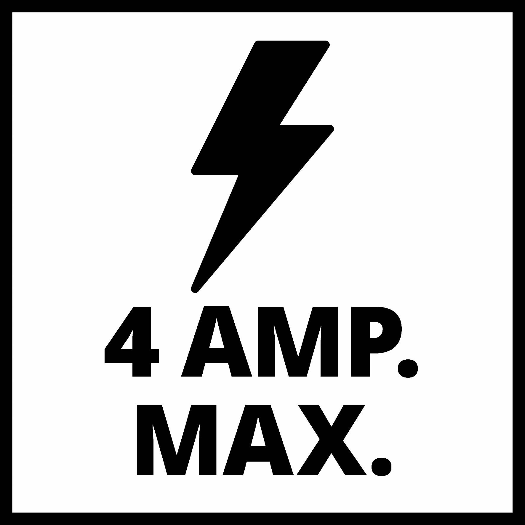 Symbole de foudre avec l'inscription '4 AMP. MAX.', indiquant un courant maximal de 4 ampères.