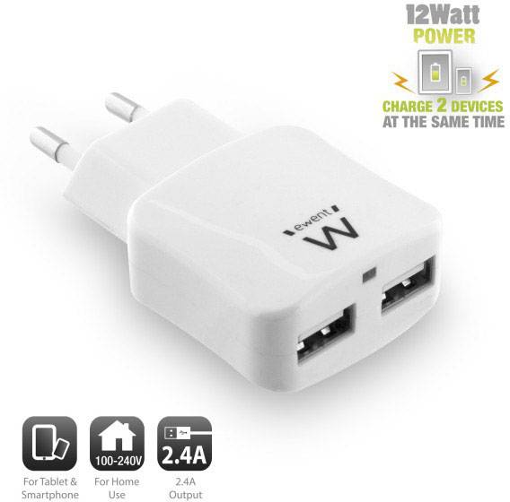Ewent Chargeur USB USB blanc pour prise murale-1