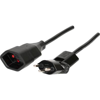 Deux câbles électriques noirs, l'un avec une fiche Schuko et l'autre avec une connexion IEC-C13, pour les branchements d'appareils.