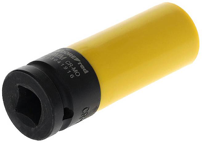 Écrou hexagonal jaune à tête noire en acier, utilisé pour serrer ou desserrer des vis et des écrous en combinaison avec une clé.