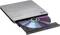 Un graveur CD/DVD externe argenté avec un disque à moitié sorti du lecteur.