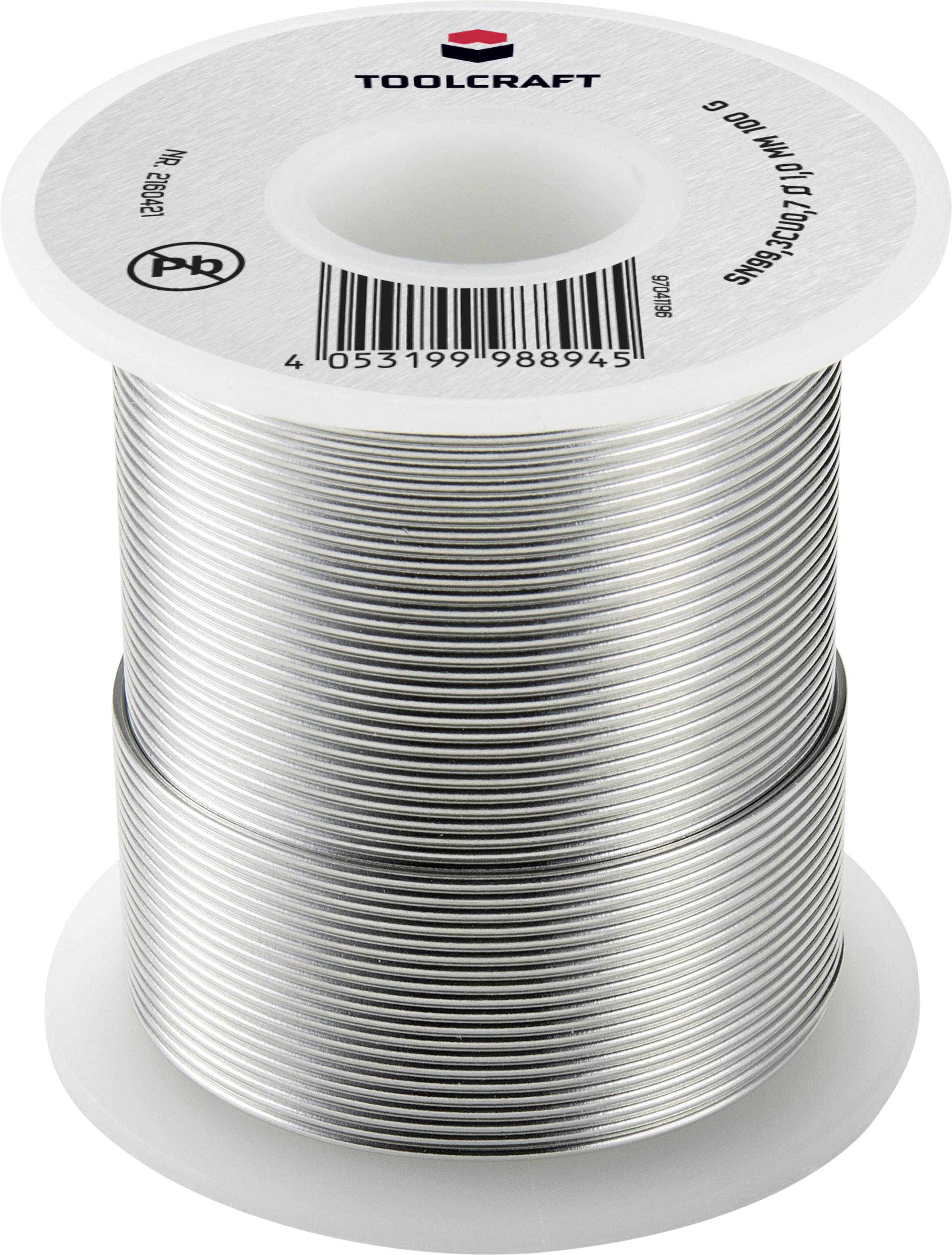 Bobine de fil à souder argenté, marque 'Toolcraft'.