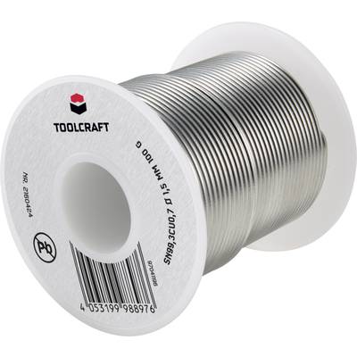 Bobine de soudure Toolcraft de 0,5 mm de diamètre et pesant 100 g. Adaptée aux travaux de soudure électronique.