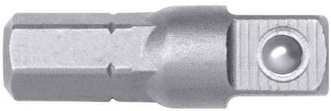 Adaptateur métallique à tige hexagonale et extrémité sphérique, probablement destiné à la connexion d'outils ou de composants mécaniques.
