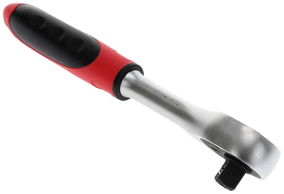 Une clé à molette réglable avec une poignée rouge et noire, représentée sur un fond blanc.