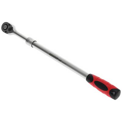 Une clé dynamométrique à poignée rouge, tige argentée et cliquet noir. Adaptée pour le serrage précis des vis.