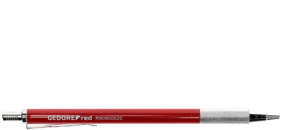 Un stylo de traçage fin rouge avec pointe en métal, marqué sur le côté 'GEDORE red R09090020'.