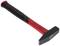 Un marteau avec une poignée rouge et noire, adapté aux travaux de construction.