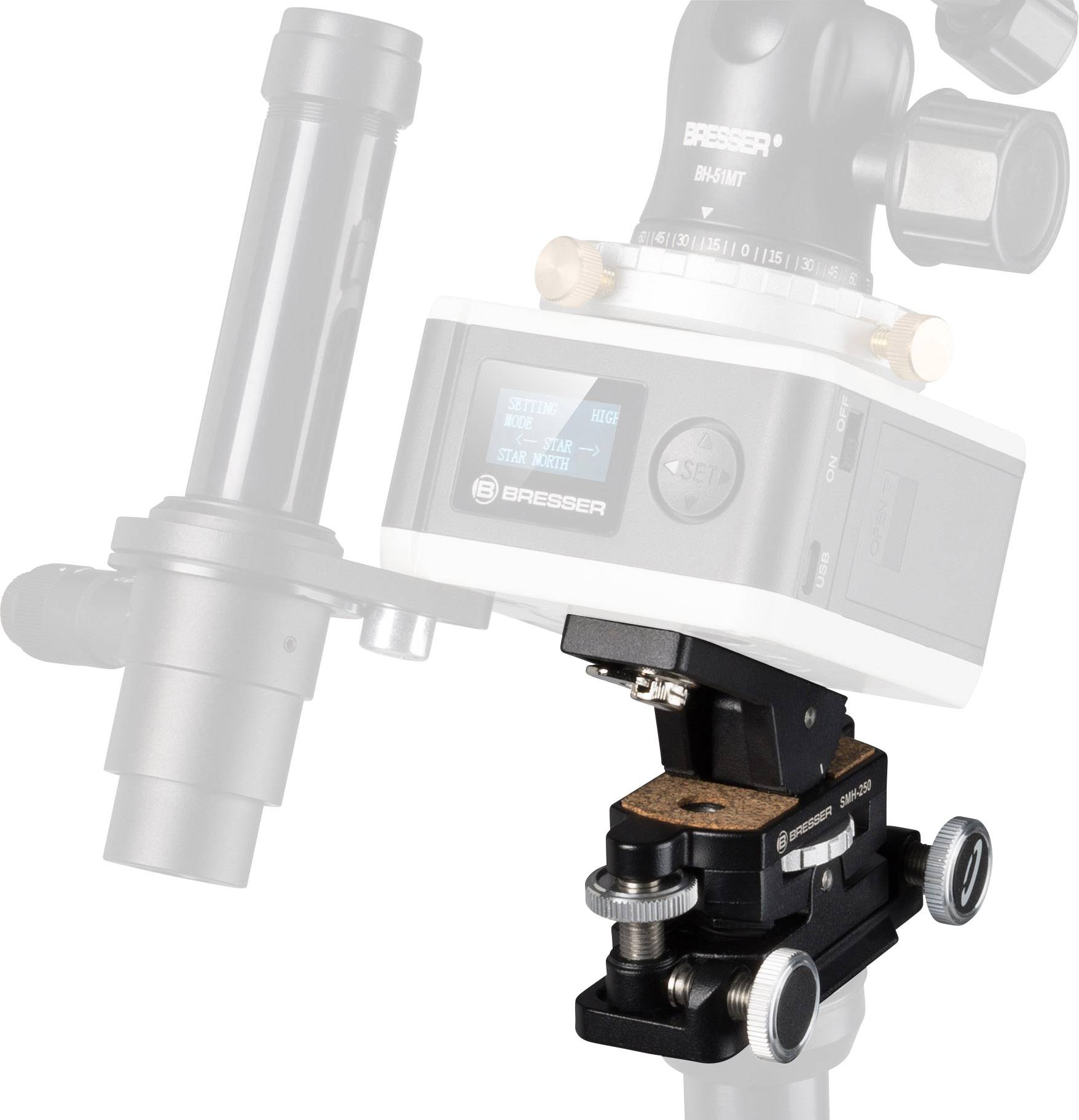 'Accessoires de télescope : Support à réglage fin avec mécanisme de rotation et d'inclinaison, idéal pour un alignement astronomique précis.'