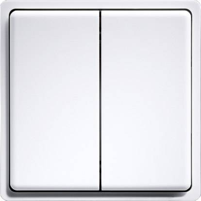 Un interrupteur double à design neutre, adapté pour commander deux sources lumineuses distinctes.