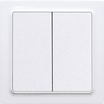 Un interrupteur double avec deux grandes touches rectangulaires dans un cadre blanc.
