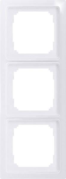 Cadre triple en plastique blanc pour l'installation d'interrupteurs ou de prises électriques.