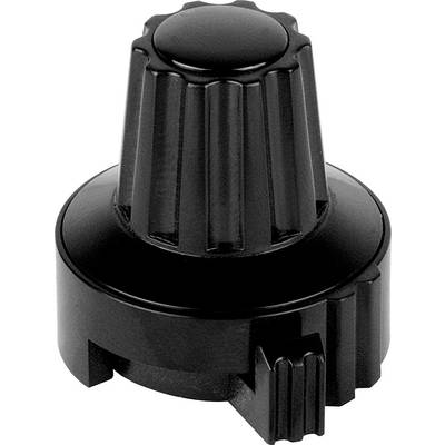 Bouton rotatif noir à surface striée, utilisé pour le réglage manuel sur des appareils électroniques.