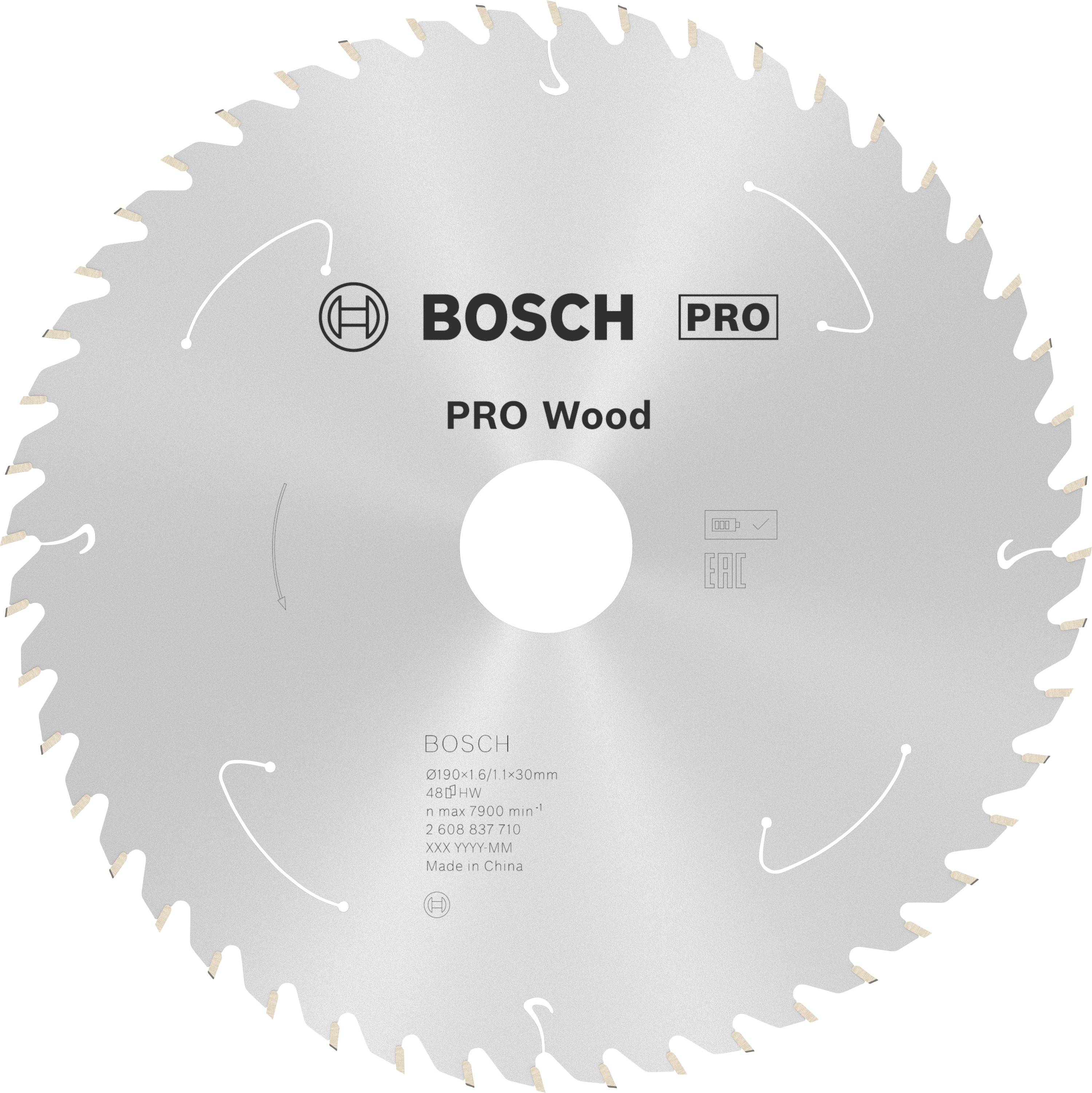 Bosch Accessories Standard for Wood 2608837710 Lame de scie circulaire au carbure 190 x 30 mm Nombre de dents: 48 1 pc(s