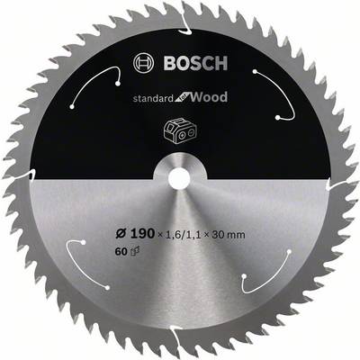Lame de scie circulaire Bosch à 60 dents, adaptée au bois, diamètre de 190 mm, alésage de 30 mm, construction en acier pour des coupes précises.