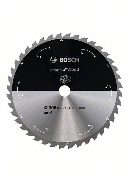 Lame de scie pour travaux sur bois de Bosch, diamètre 305 mm, largeur de coupe 2,2/1,6 mm, alésage 30 mm, 40 dents, modèle « standard for Wood ».