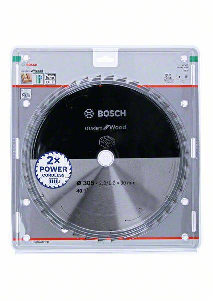 Emballage d'une lame de scie circulaire Bosch pour bois, diamètre 305 mm, alésage 30 mm, 40 dents, Remarque : 2x performance sans fil.