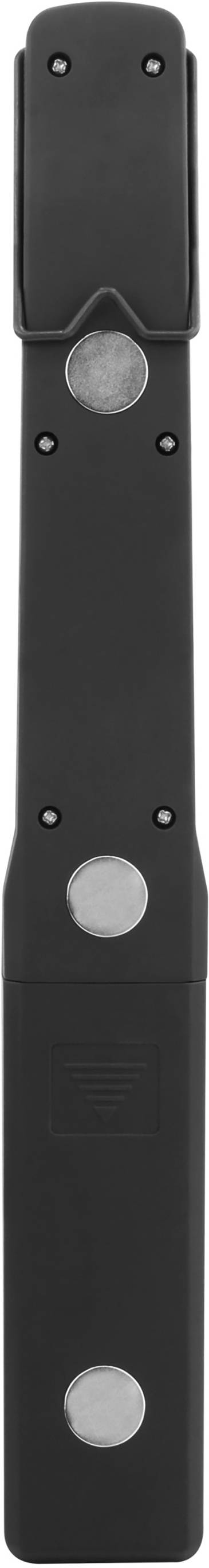 Un appareil noir et allongé avec plusieurs boutons argentés. Il semble portable et pourrait servir à des fins technologiques.