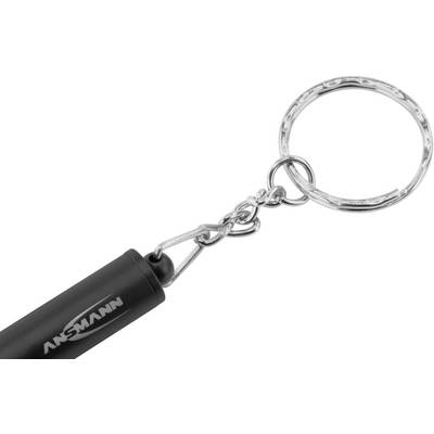 Porte-clés avec une barre noire portant l'inscription 'ANSMANN' et un anneau argenté.