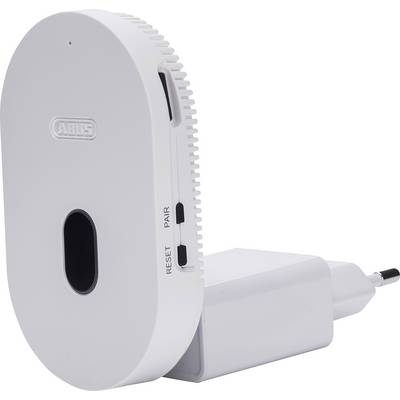 Un adaptateur électrique blanc ovale avec inscription, prise de courant et boutons 'Réinitialiser' et 'Appairer'.