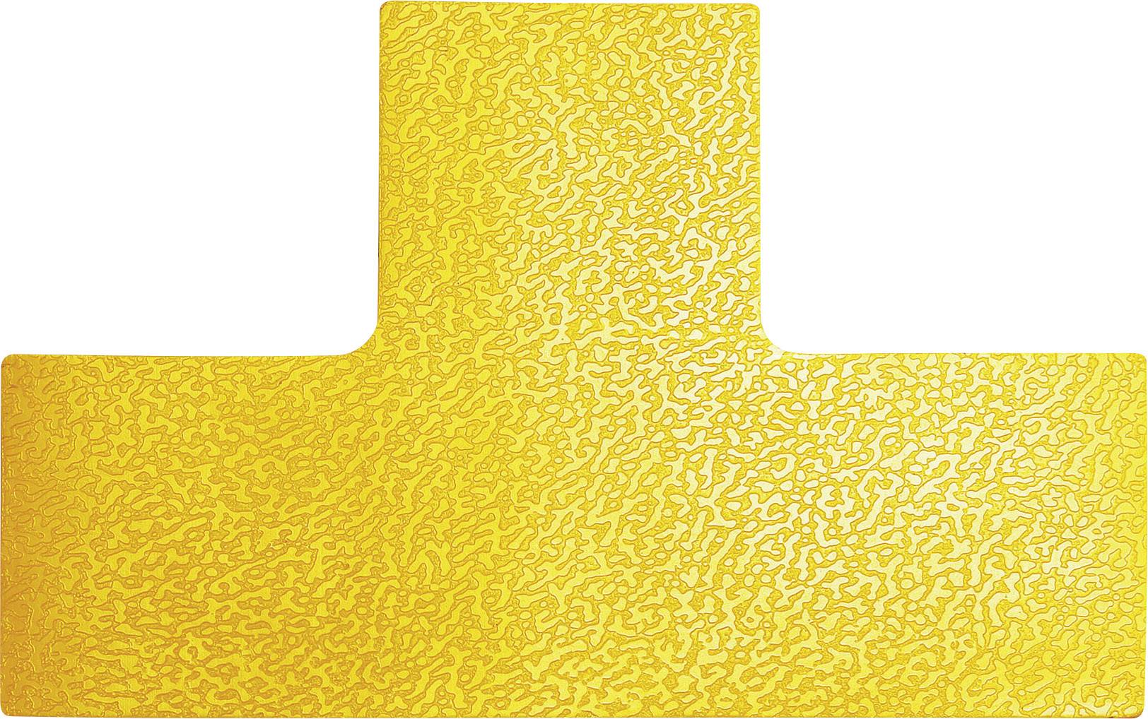 Forme rectangulaire jaune avec un motif texturé qui rappelle un 'T' incliné. La surface est complexe et décorative.