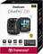 Emballage du Transcend DrivePro 230 montrant la caméra avec GPS, enregistrement d'urgence et Wi-Fi. Illustration de la caméra avec une scène vidéo.