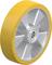 Roue jaune avec jante grise et roulement à billes, adaptée aux applications industrielles, offrant des performances robustes et durables.