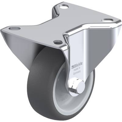 Une roue chromée avec support et pneu gris en caoutchouc, fabriquée en Allemagne, adaptée aux applications industrielles.
