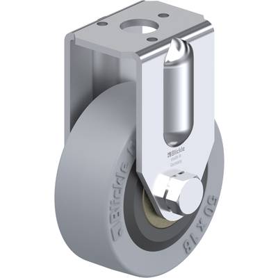 Roulette industrielle pivotante en métal et caoutchouc avec axe de rotation ; adaptée aux charges lourdes et aux applications industrielles.