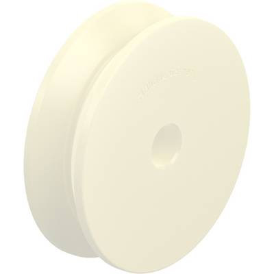 Une bobine en plastique blanc et rond.