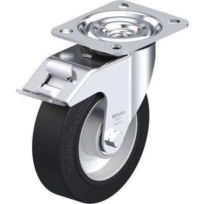 Roulette pivotante avec roue grise, surface de roulement noire et support métallique. Adaptée aux meubles ou aux applications industrielles.