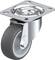 Roulette grise avec platine de fixation argentée, adaptée pour le transport ou les meubles. Construction de qualité, pivotant en douceur.