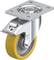 Une roue de roulette jaune avec un châssis pivotant en métal et une plaque de montage, adaptée à une utilisation industrielle.